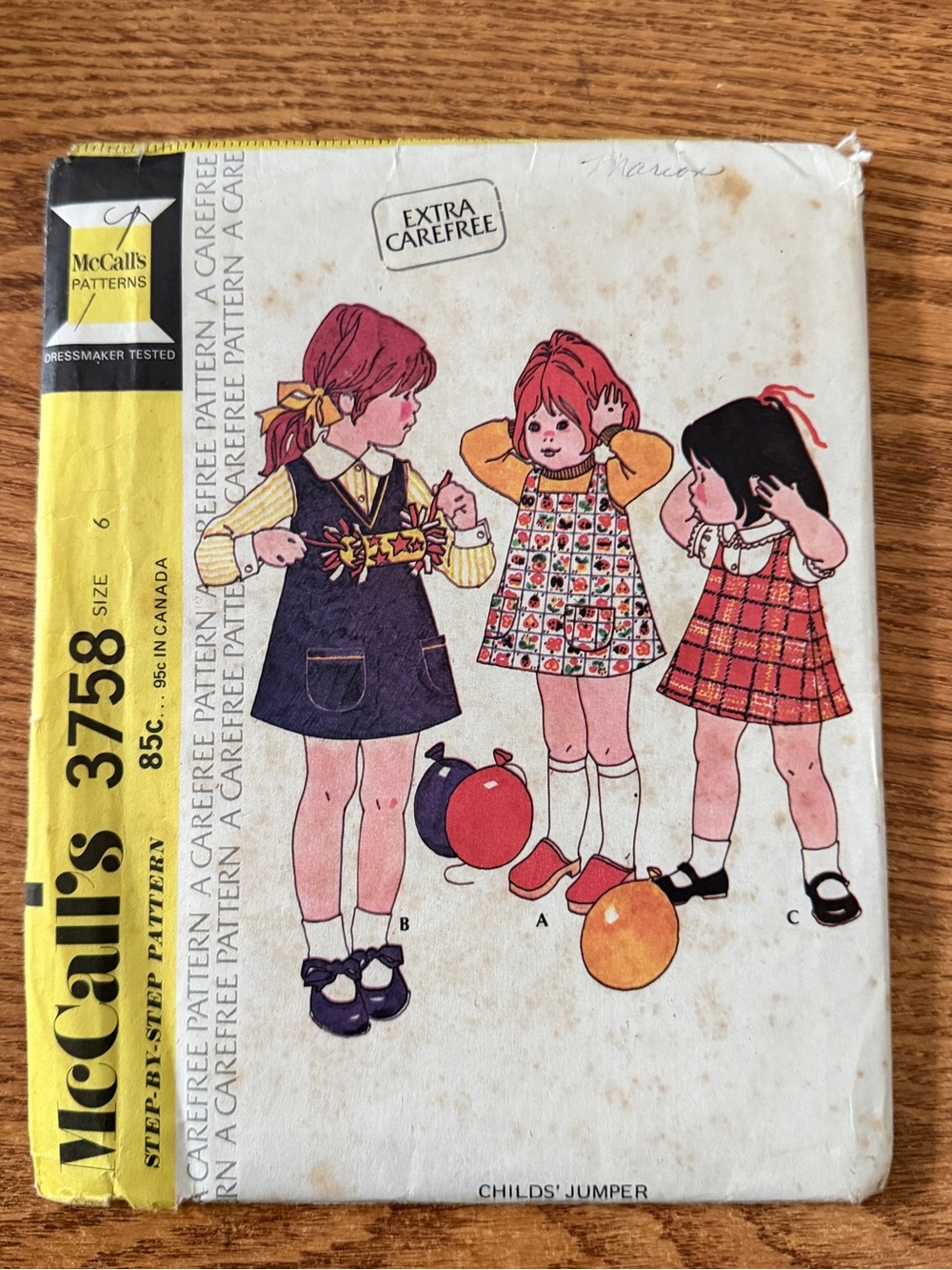 McCalls Pattern 3758 Size 6 Childrens Jumper 3 Variations 1973 Uncut Vintage